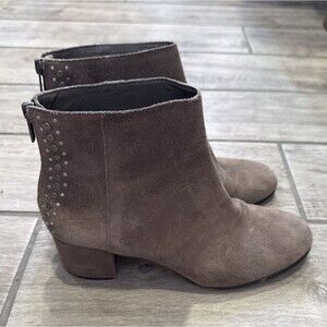 Lord &Taylor Esme Suede Studded Booties Block Heel Size 9 Taupe Gray